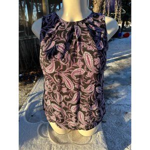 THX Thanx Collection Sleeveless Top Pleat Neckline Rear Button Closure